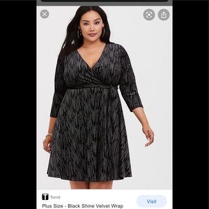 Black Shine Velvet Wrap Dress